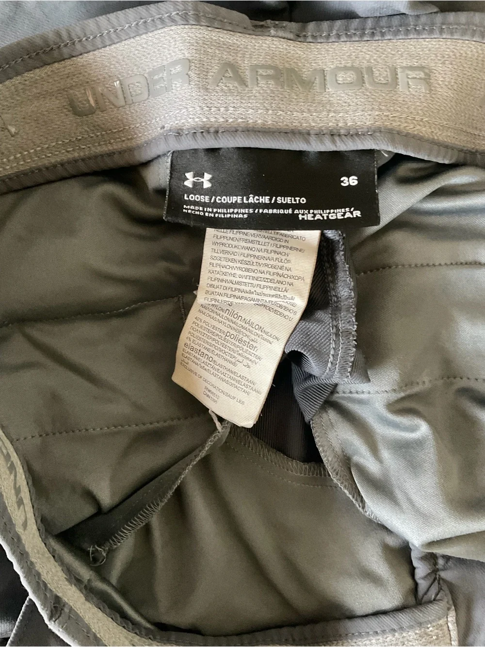 Men’s used pre owned Heatgear grey under armour UA size 36 button shorts loose f - Picture 2 of 4